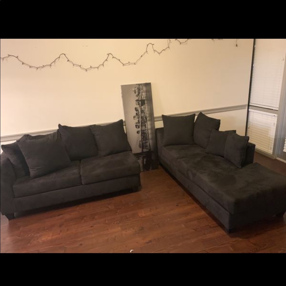 Ashley’s black suede 2pc sectional couch